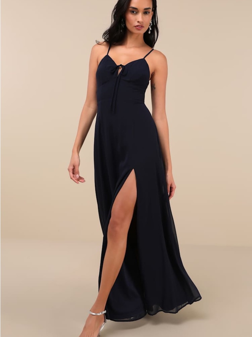 Lulus Marveled Beauty Navy Sleeveless Tie-Front Maxi Dress